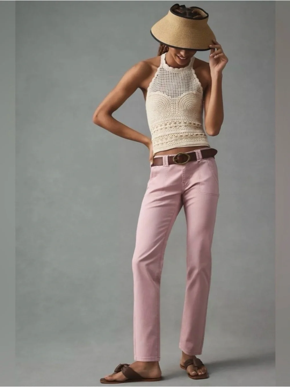Anthropologie Pilcro Jefferson Straight Leg Utitly Jeans Pants in Dusty Rose 32